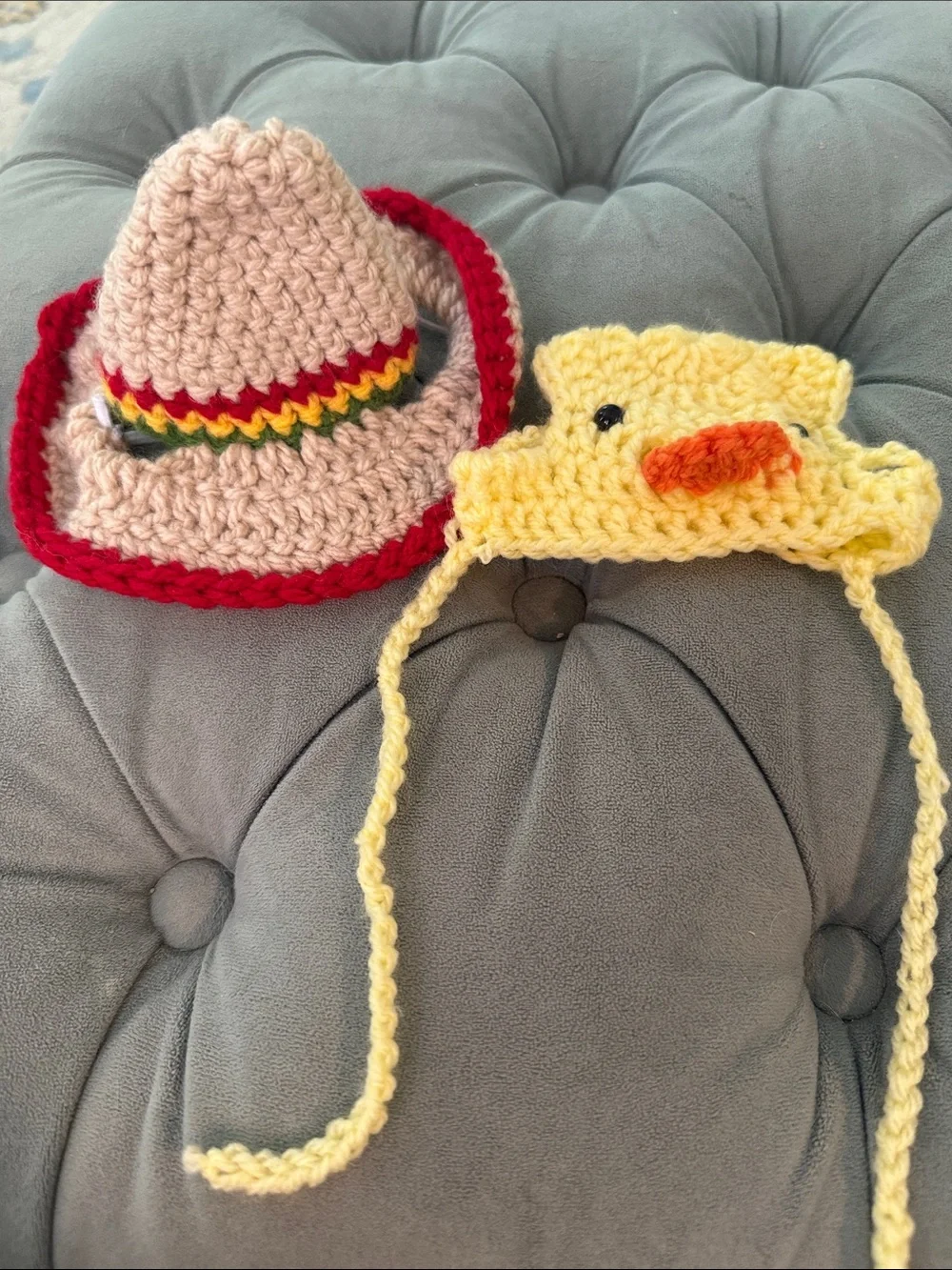 Handmade Crochet sombrero Hat & Yellow Duck Beanie Set